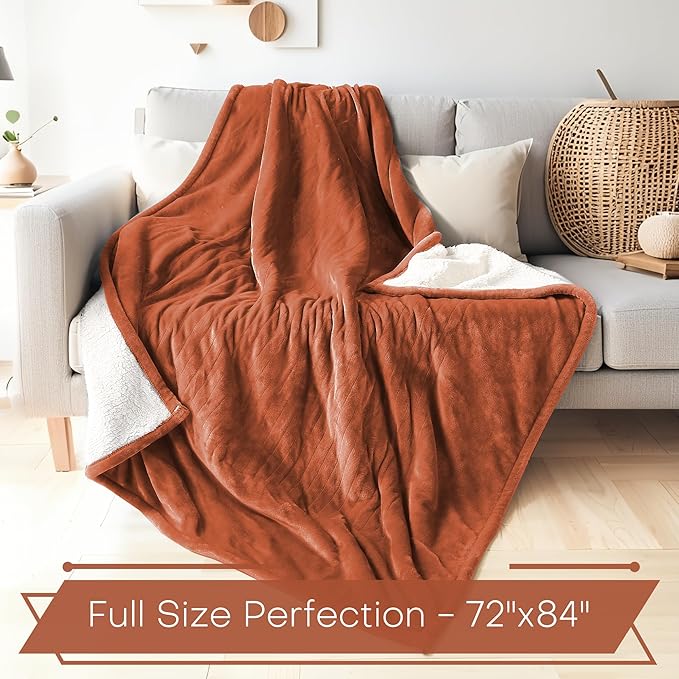 Electric Heated Blanket Twin Size 62"x84" - Flannel & Sherpa Fabric Dual-Sided, 6 Heat Settings & 10 Hours Auto Off, Soft & Cozy Warming Throw for Home, Office, or Bed, Machine Washable, Caramel