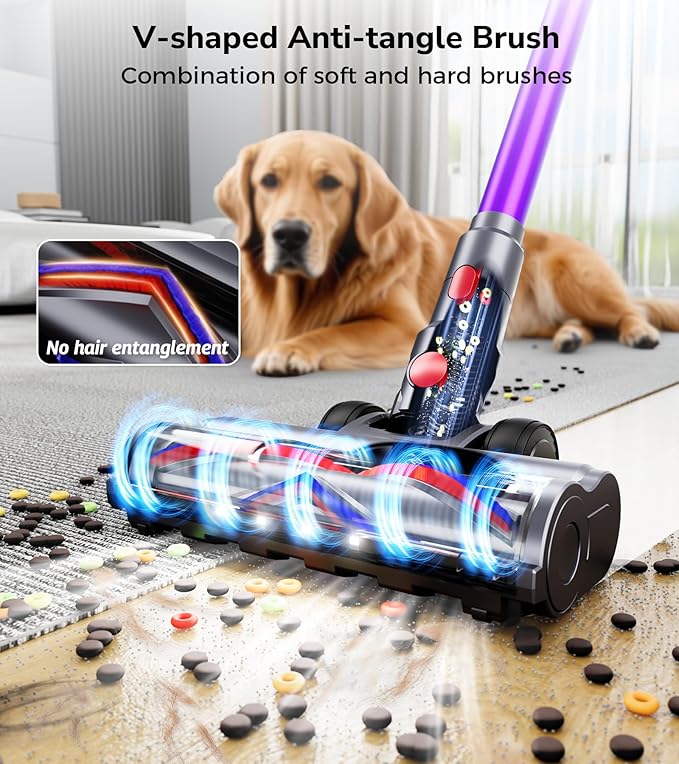 Cordless Vacuum Cleaner, 550W 48Kpa 70 Mins Vacuum Cleaners for Home, Self-Standing Stick Vacuum with Touch Screen, Wall Dock, Anti-Tangle Rechargeable Vacuum for Pet Hair Carpet Hardwood Floor