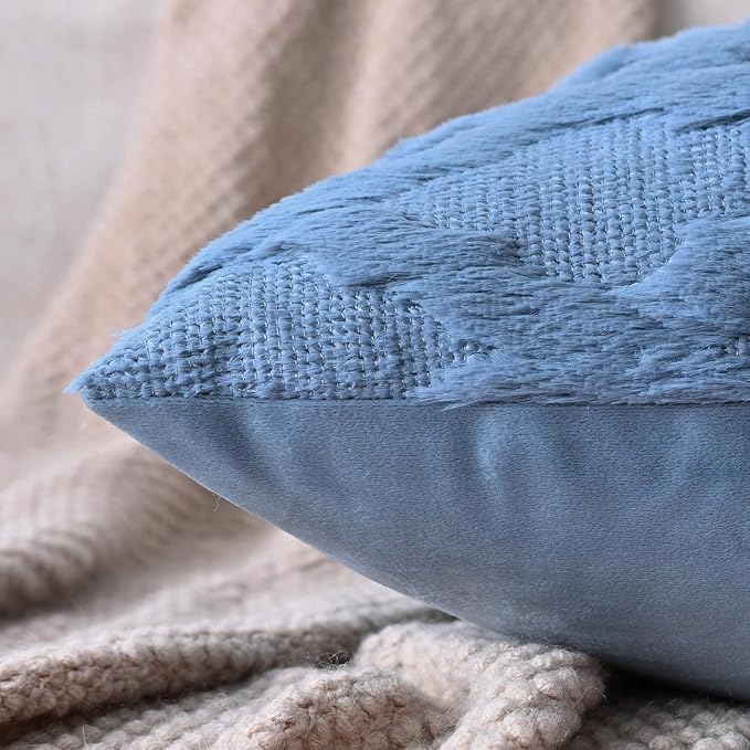 Set of 2 Soft Moroccan Throw Pillow Covers 22x22 Inch Plush Boho Decorative Pillow Cover Accent Cushion Case for Couch Sofa Bed, Grey Blue