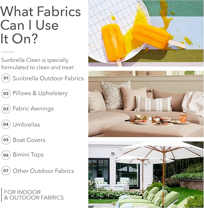 Sunbrella Clean Multi-Purpose Fabric Cleaner | All-in-One Solution for Water-Safe Fabrics and Vinyl | Upholstery Cleaner, Removes Stains & Spills | Non-PFAS | 32 fl oz