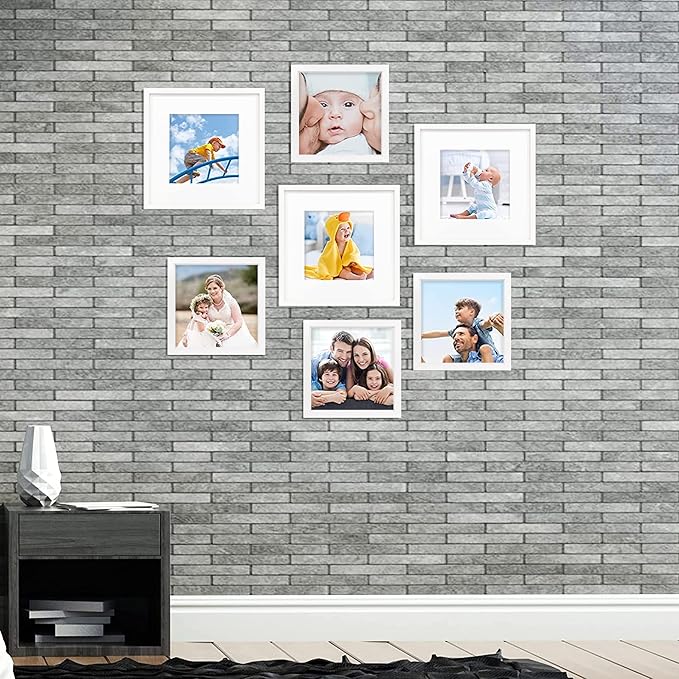 12x12 White Picture Frame set of 3, Made of Real Glass and Wooden Square Photo frame - Displays Picture 8x8 With Mat or 12 x 12 Without Mat, Desktop & Wall Collage Photo Frame