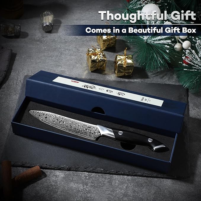 DRAGON RIOT Japansec Paring Knife 5 inch, VG-10 Steel Fruit Knives, Japanese Peeling Knife with Ergonomic Wood Handle