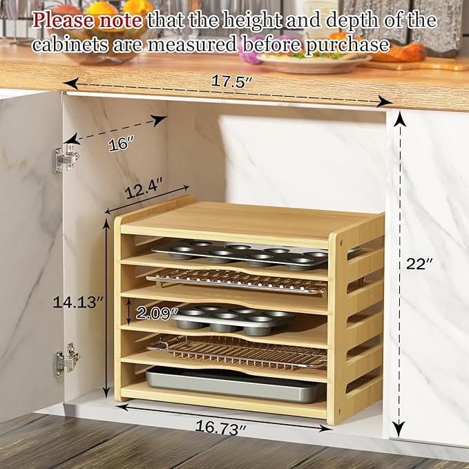 6 Tier Wooden Cabinet Tray Dividers, Kitchen Vertical Tray Divider Organizer, Storing pans, Baking trays, Cutting Board