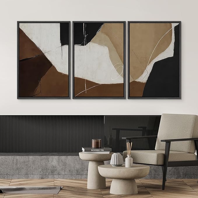 SIGNWIN Framed Canvas Print Wall Art Modern Abstract Neutral Tone Minimalist Geometric Photography Modern Art Minimalist Black and White for Living Room, Bedroom, Office - 24"x36"x3 Black