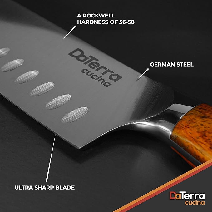 DaTerra Cucina - 7 Inch Santoku Knife – German Steel Professional Kitchen Knife with Ergonomic Rosewood Handle, Sharp, Durable, Rust Proof, Easy to Clean | Ideal for Chopping, Slicing & Dicing