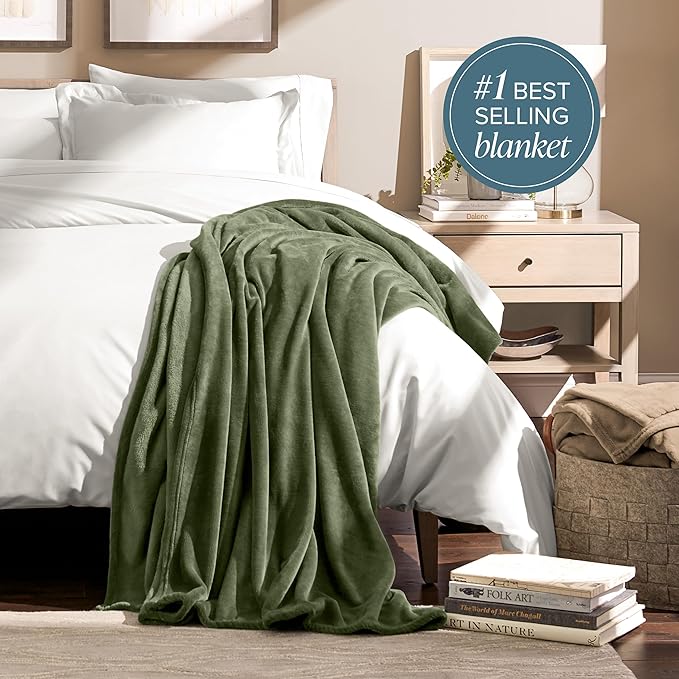 Bare Home Fleece Blanket - Throw/Travel - Ultra-Soft Lightweight for Bed, Sofa, and Couch - Luxury Microplush - Cozy Warm Blanket (Throw/Travel, Cypress)
