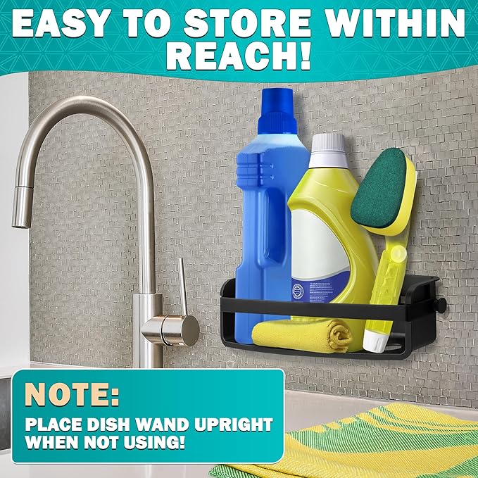 Dish Sponge with Handle – High-Density Absorbent Dish Washing Brush with Handle for Quick & Easy Dishwashing – Non-Scratched Cellulose, Leak-Proof Design for No-Mess Soap Application & Comfortable Use