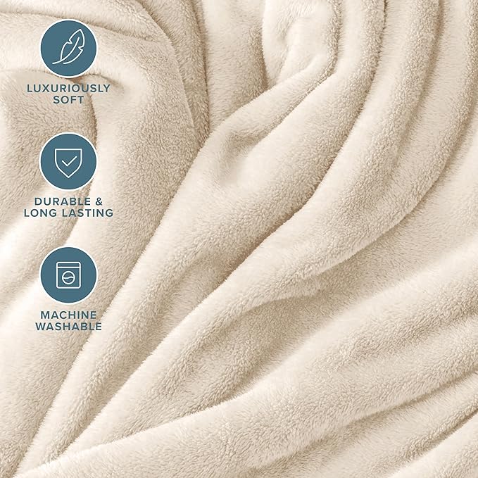 Bare Home Fleece Blanket - Throw Extra Long - Ultra-Soft Lightweight for Bed, Sofa, and Couch - Luxury Microplush - Cozy Warm Blanket (Throw XL, Vanilla)