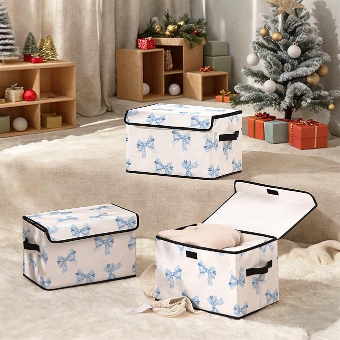 Stackable Clothes Storage Bins with Lids,Closet Organizers Fabric Box for Home and Office,Blanket Clothes Organizers,Under Bed Storage Containers 3 Pack.