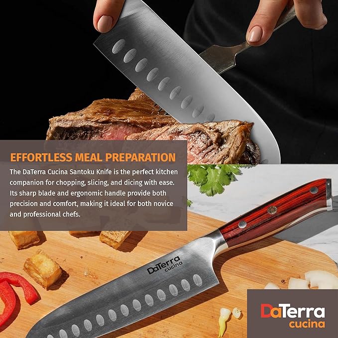DaTerra Cucina - 7 Inch Santoku Knife – German Steel Professional Kitchen Knife with Ergonomic Rosewood Handle, Sharp, Durable, Rust Proof, Easy to Clean | Ideal for Chopping, Slicing & Dicing