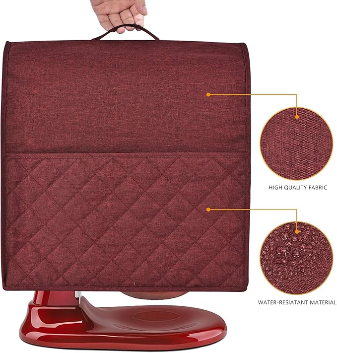 Stand Mixer Dust-proof Cover for KitchenAid Mixer,Multi Pockets for Various Kitchen Appliance Accessories,Water-resistant,Easy Cleaning (Wine red, Fit for Bowl Lift 5-8 Quart)