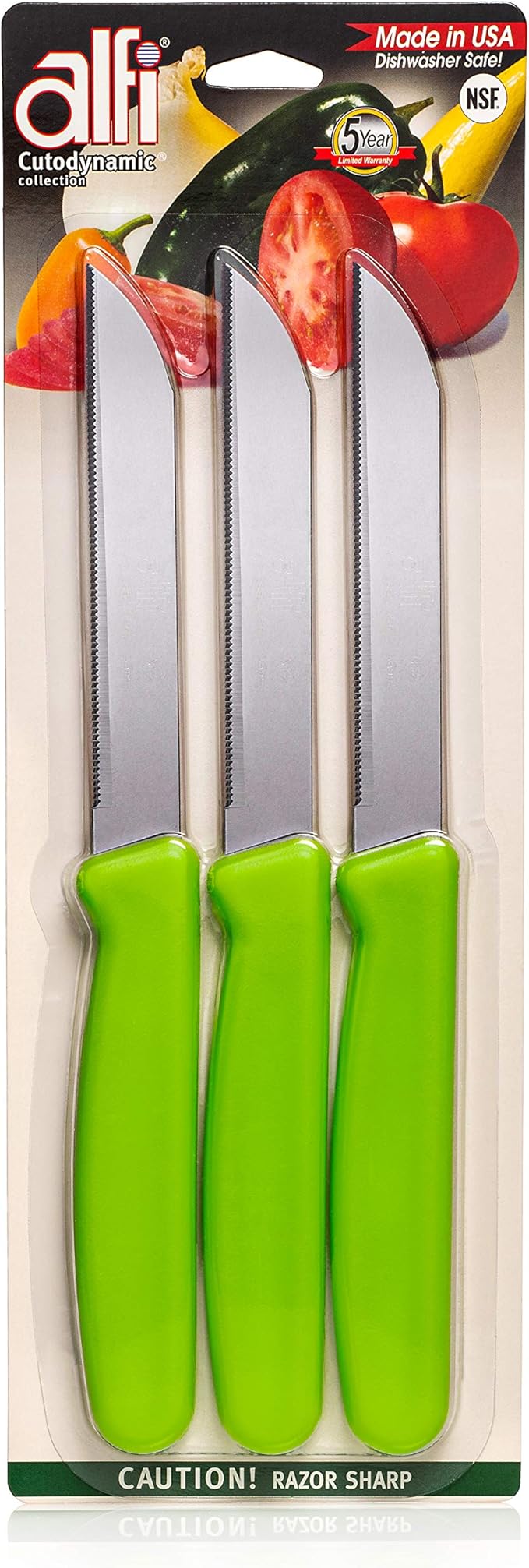 Alfi All-Purpose Knives Aerospace Precision Pointed Tip - Home And Kitchen Supplies - Serrated Steak Knives Set | Made in USA (Kiwi Green)
