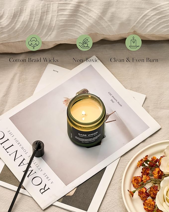 M&SENSE Sage Wood Scented Candle, 7.05oz 50 Hours Long Lasting Clean Non Toxic All Natural Soy Wax Candle for Relaxing & Stress Relief, 2 Wick Home Fragrance Gifts for Home Decor