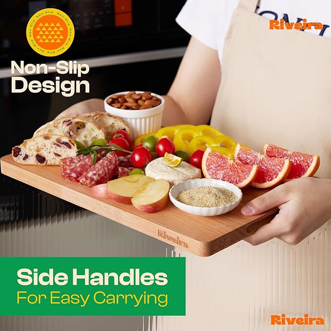 Riveira Cherry Wood Cutting Board – Gourmet Black Cherry Grandeur: 20 x 14 Wooden Cutting Board – Wooden Cutting Boards For Kitchen Decorative – Innovative Juice Grooves Cherry Wooden Chopping Board