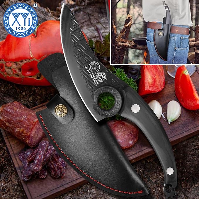 XYJ Authentic Since 1986, FULL TANG 6 Inch Boning Knife With Sheath, Stainless Steel Deboning Meat Cleaver for Meat Cutting, Vegetable Kitchen Knife for Outdoor Camping