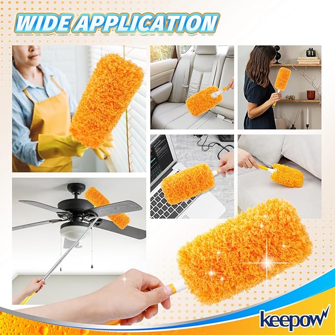 KEEPOW Reusable Duster Refill Compatible with Swiffer Hand Duster, Microfiber Heavy Duty Duster Refills, 360 Degree Dusters Refills for Cleaning, Ceiling Fan, 2 Pack (Handle is Not Included)