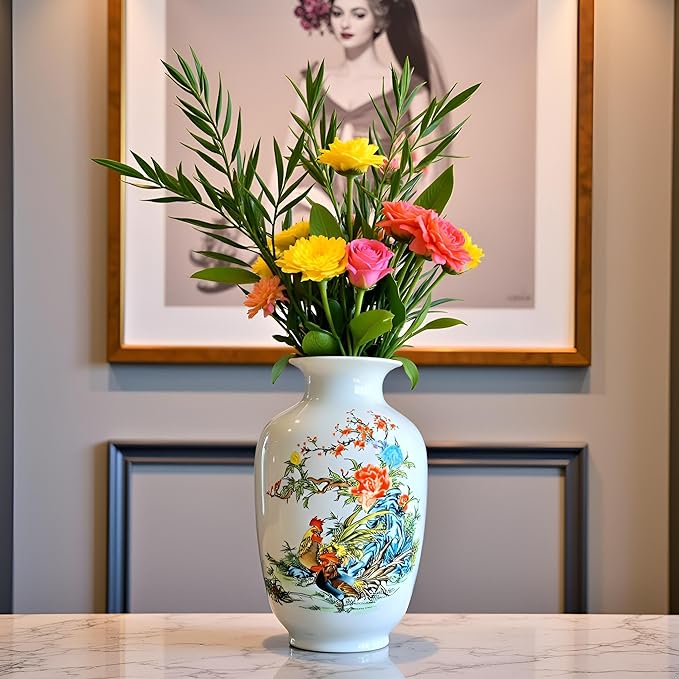 MTME Porcelain Figurines, Jingdezhen Decorative Flower vase, Melon Sr. Home Decor, Wedding Gifts, Aesthetic Sculpture Home décor (Rooster)