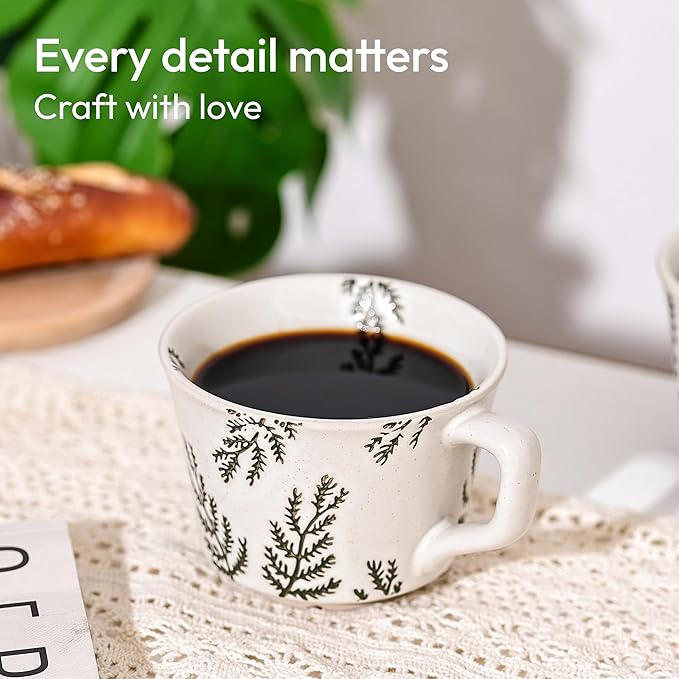 Ceramic Coffee Mug, 12 oz Novelty Unique Teacup with Handle, Stoneware Cup for Tea Mocha Latte Cappuccino Espresso (Leaf)