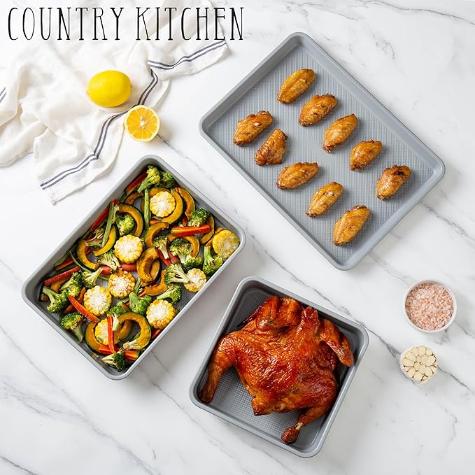 Country Kitchen Nonstick Stackable Bakeware Set - Durable, Easy Release Baking Set, Cream, 6 Pcs