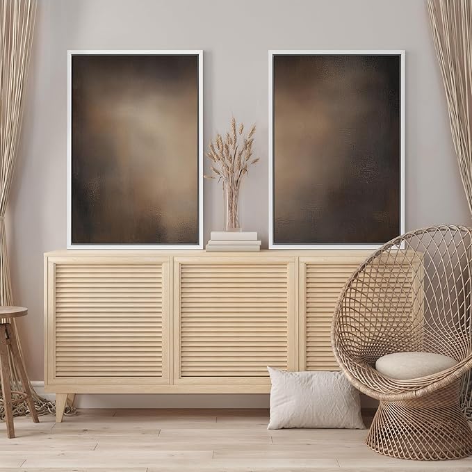 SIGNFORD Framed Canvas Print Wall Art Set Darkened Metallic Texture in Brown Tones Industrial Style Abstract Illustrations Modern Art Decorative for Living Room, Bedroom, Office - 16"x24"x2 White