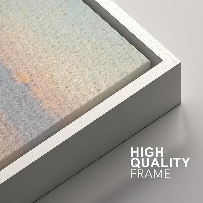 SIGNFORD Framed Canvas Print Wall Art Set Pastel Lake Landscape Serene Sunrise Water Reflection Illustration Modern Art Decorative Nordic Nature for Living Room, Bedroom, Office - 16"x24"x2 White