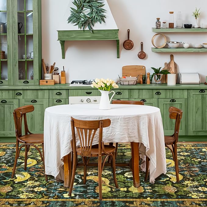 Topllen Washable Area Rug - Area Rug 8'x10' Boho Soft Living Room Rug, Non-Slip Large Area Rugs Indoor for Dining Room Livingroom Bedroom, Vintage Rug (Dark Green, 8x10ft)