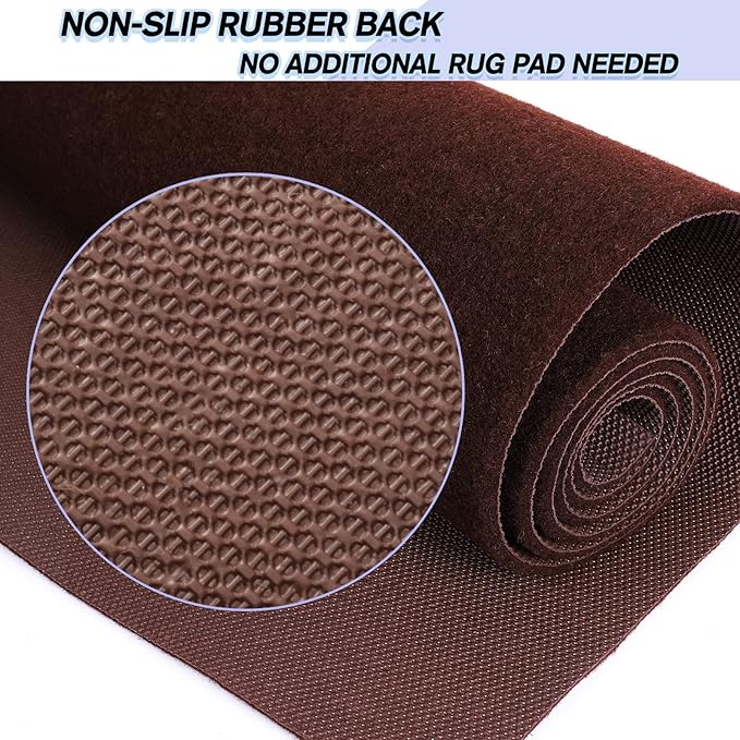 Custom Size Backed Non-Slip Area Rugs Runner, Easy Clean, Waterproof Runner Rugs for Hallway Entryway, Kitchen, Laundry, 3FT x 10FT, Brown