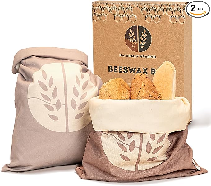 Reusable Beeswax Bread Bags for Homemade Bread (2 Pack) – Extra Thick Cotton, XL Natural Cotton Beeswax Bags, Sourdough Bag, Beeswax Bag, Sourdough Storage,