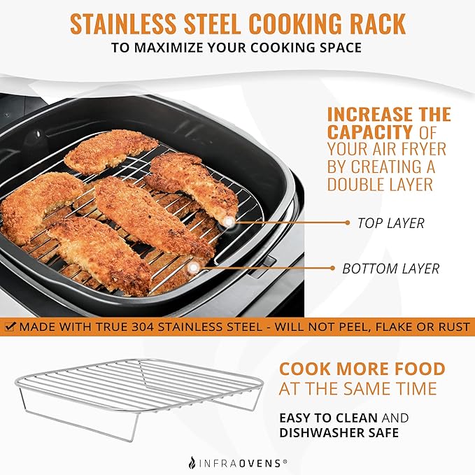 Air Fryer Rack Accessories Compatible with Cosori, Dash, Chefman, Secura, Nuwave®, Emeril Lagasse, Philips, Cozyna + More, 5pcs Stainless Steel Air Fryer Accessories with Heat Resistant Mats