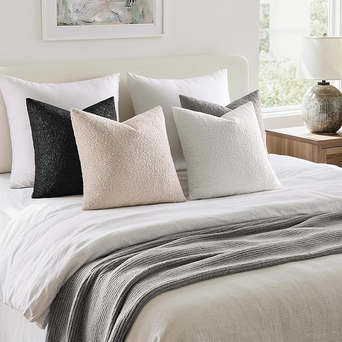 MIULEE Pack of 4 Decorative Textured Boucle Throw Pillow Covers 20x20 Inch Black White Accent Solid Pillow Cases Soft Couch Cushion Covers Modern Farmhouse Boho Chair Sofa Bed Livingroom Home Decor