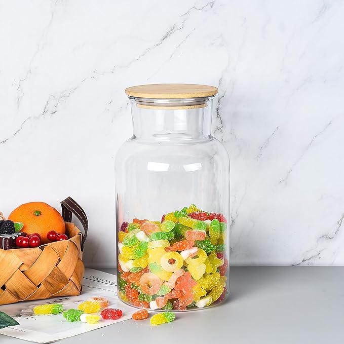 100 FL oz Unbreakable Classic Apothecary Jars with Airtight Bamboo Lids, Thickened Plastic Food Storage Containers, Kitchen Canisters for Storage Flour, Cereal, Dog Food, Cookie, Sugar, etc