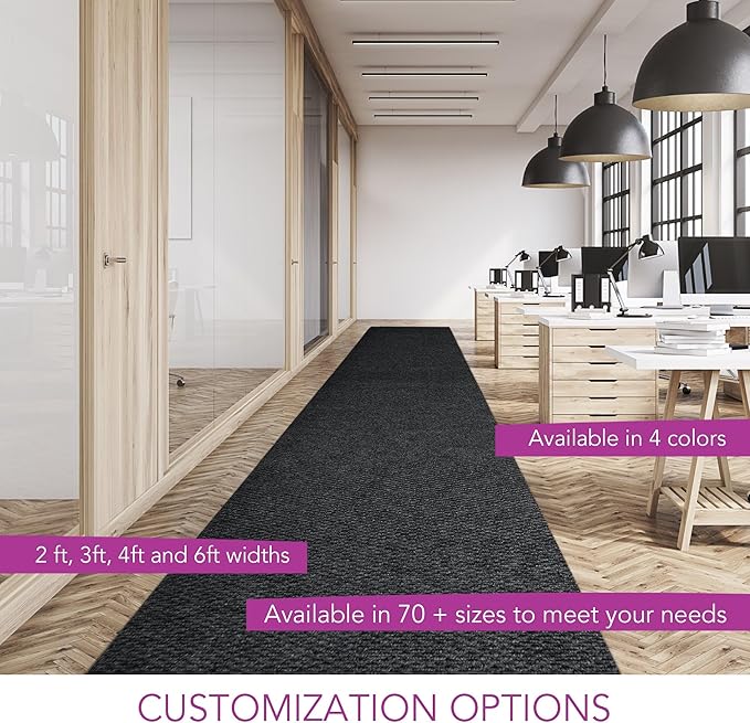 iCustomRug Hallway Runner Rug – 3x12ft Black, Indoor/Outdoor, Non-Slip Rubber Backing, Low-Profile All-Weather Carpet, Non-Shedding & Easy Care, Entryway Mat Ideal for High Traffic Areas