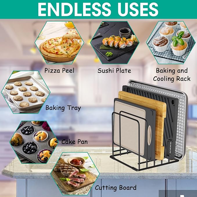 2-Pack Dish Rack & Cutting Board Organizer – 5-Tier Metal Rack for Cutting Boards, Bakeware, Trays – Space-Saving Kitchen Storage, Rust-Resistant Dish Organizer for Cabinets, Countertops & Pantry