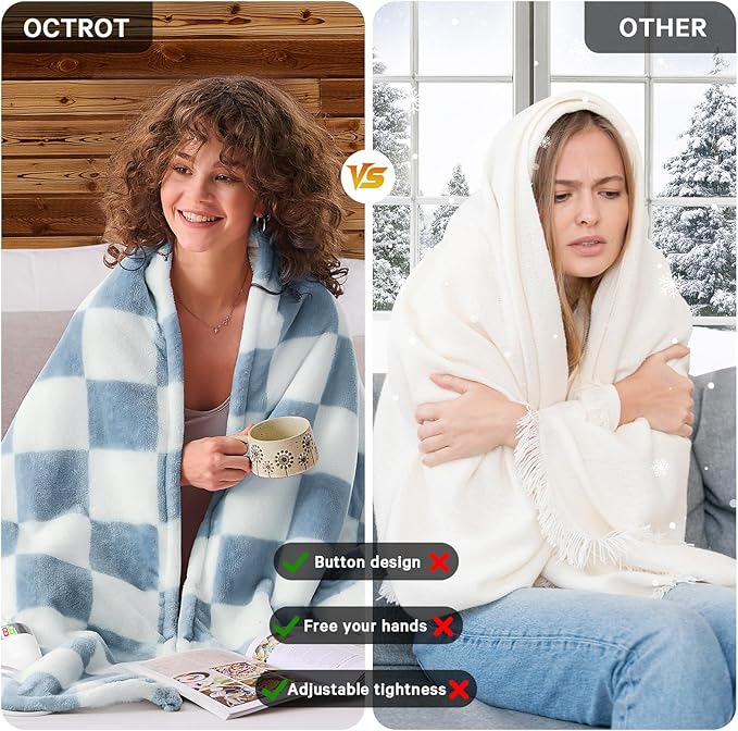 Heated Electric Blanketc Throw, 50X60 Heating Blanket with 10 Heat Levels & 8 Hours Auto Off for Lap, Misty Blue Checkered Plaid Soft Sherpa Blankets Warmer Gifts for Couch Grandma Women Adults, ETL