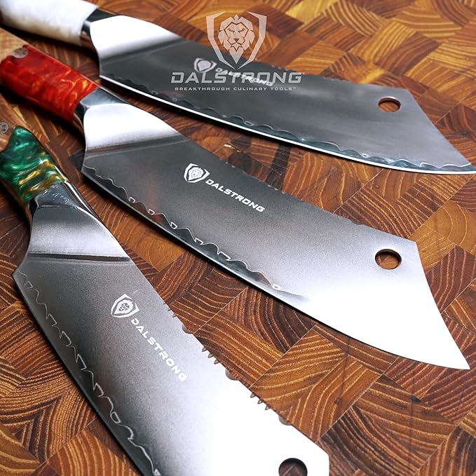 Dalstrong Chef & Cleaver Hybrid Knife - The 'Crixus' - 8 inch - Valhalla Series - 9CR18MOV HC Steel - Red Resin & Wood Handle - Razor Sharp Chef's Knife - w/Leather Sheath