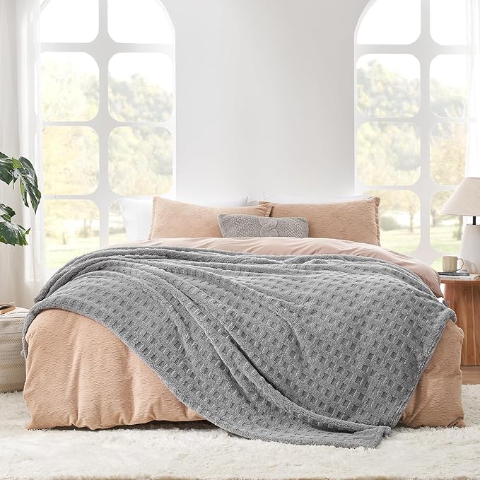 Cozy Bliss Ultra Soft Waffle Blanket - Lightweight Cozy Blankets Gift for Women,Cute Checkered Throws Blanket for Bed, Couch and Sofa,Grey,66x90 Inches