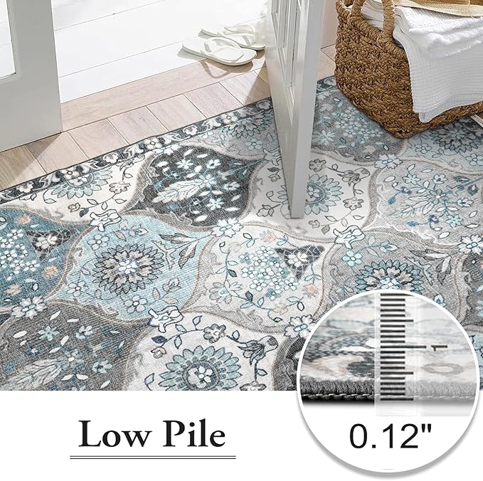 Lahome Moroccan 8x10 Area Rugs for Living Room, Washable Rugs 8x10 Ultra-Thin Oriental Non-Slip Non Shedding Accent Carpet for Bedroom Dining Room Office Nursery, Blue