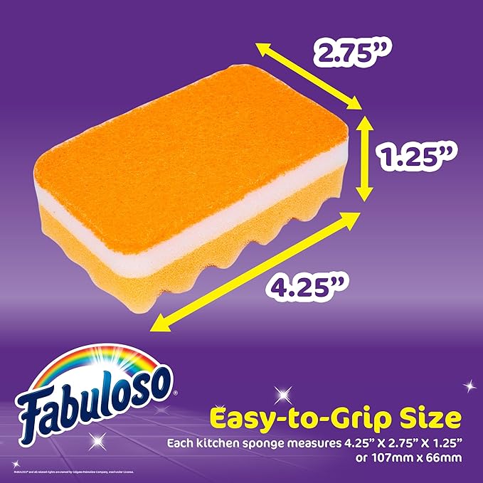 Fabuloso Sponges, Rainbow - Assorted Color Scratch-Free Scrubber for Dishes and Surfaces - Dishwashing Sponge for Bold and Bright Cleaning Experience, 12 Count