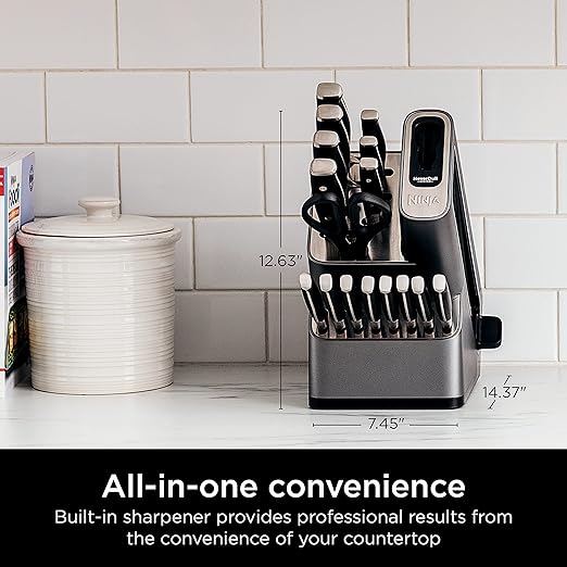 Ninja K32017 Foodi NeverDull Premium Knife System, 17 Piece Knife Block Set with Built-in Sharpener, German Stainless Steel Knives, Black