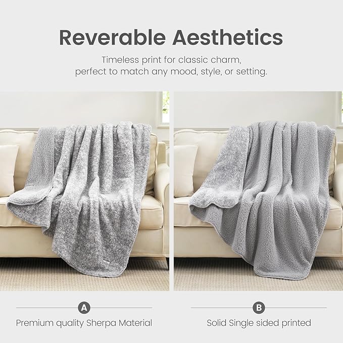 Cozy Bliss Luxury Sherpa Throw Blanket for Couch, Premium Reversible Plush Thick Throw, Warm Cozy Soft Blanket for Home and Gifts (Mottled Grey, 50" x 60")
