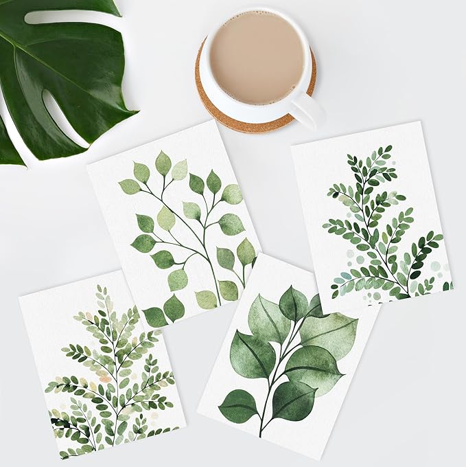 SIGNWIN Poster Bathroom Decor, Wall Art Room Decor Multicolor for Living Room, Bedroom, Office Green Pastel Forest Fern Leaf Collage Nature Garden Illustrations Plant Art Botanical - 12"x16"x4