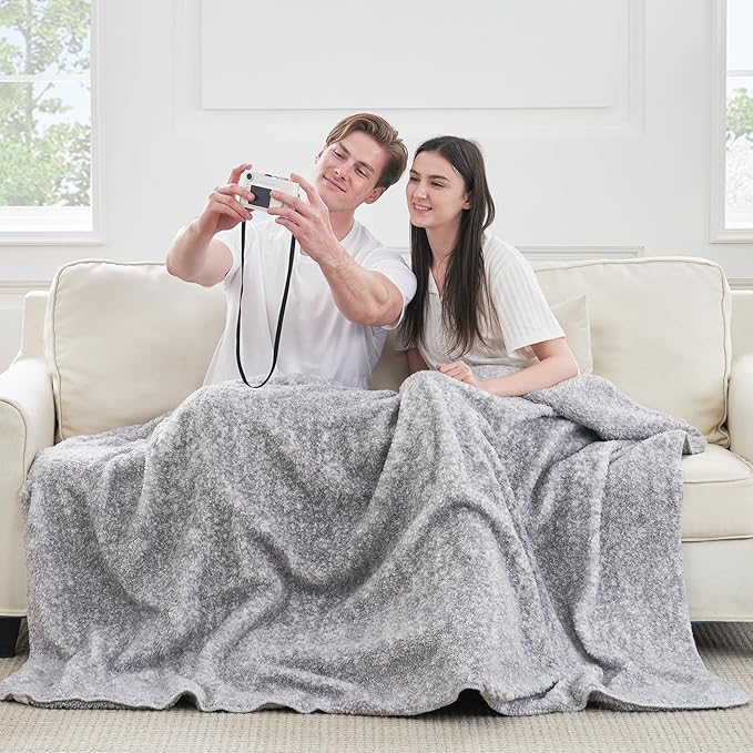 Cozy Bliss Luxury Sherpa Throw Blanket for Couch, Premium Reversible Plush Thick Throw, Warm Cozy Soft Blanket for Home and Gifts (Mottled Grey, 60" x 80")