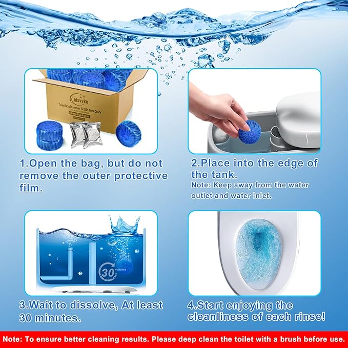 Toilet Bowl Cleaner Tablets 32 Packs-85oz, Ultra-Clean Blue Cleaners for Deodorizing & Descaling, Long-Lasting Automatic Toilet Tank Cleaners, Against Tough Stains