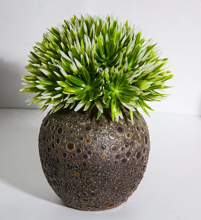 Rustic Pottery Ceramic Vase - Vintage Farmhouse Style Decor, White Grid Ceramic Vases for Home Decor, Modern Farmhouse Decor (Black and brown)