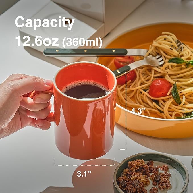 Odense Ceramic Mugs Set of 4 - Coffee Mug - Modern & Minimal Design, Wide Mouth & Stackable, Hot Drinks - Microwave & Dishwasher Safe - 11.8oz (Multi Color)