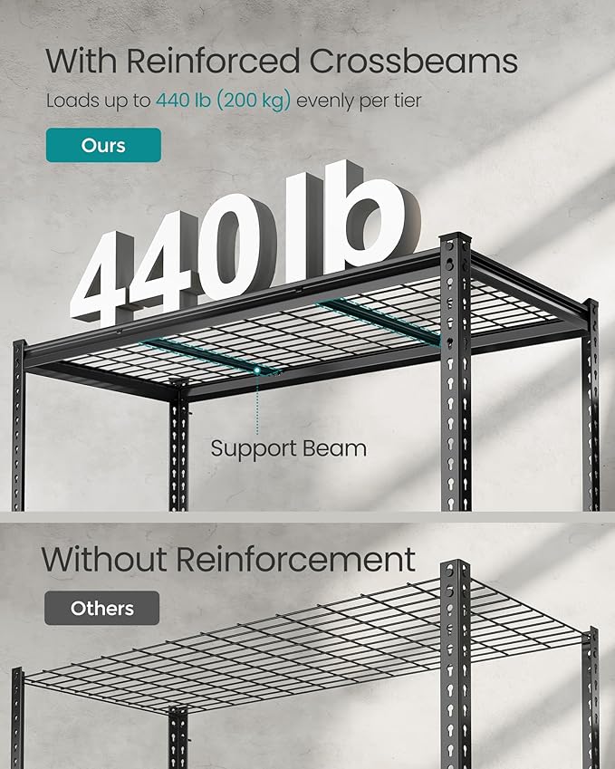 SONGMICS 5-Tier Storage Shelves, Heavy-Duty Garage Shelving, Adjustable Shelving Unit, Steel Shelf, Boltless Assembly, for Garage, 2,200 lb Load, 24 x 48 x 72 Inches, Ink Black UGLR454B01
