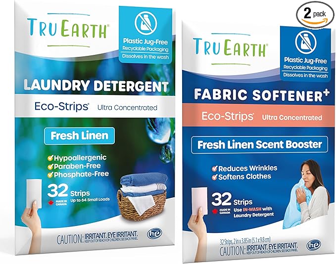Tru Earth Bundle: Laundry Detergent Sheets & Fabric Softener Sheets - Plastic Jug-Free, Easy-to-Use - Fresh Linen