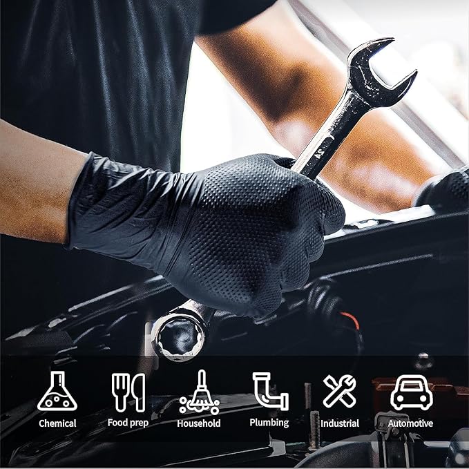 10 Mil Nitrile Disposable Gloves Heavy Duty Mechanic Gloves Raised Diamond Texture Thick (Black of 1000, Medium)