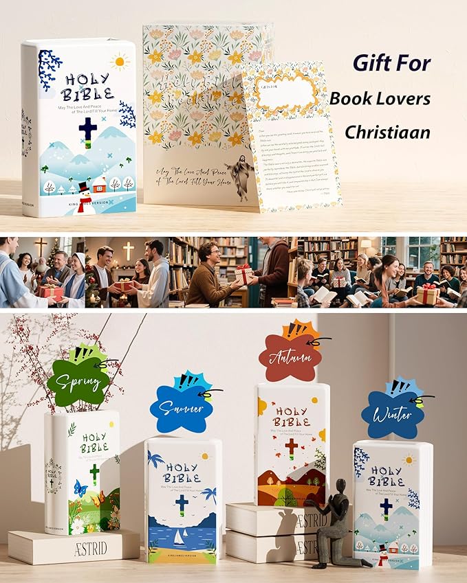 Bible Blessings Winter Flower Vase - Modern Ceramic Book-Shaped Vase for Flowers - Christian Desk Decor for Prayer Room, Dining Table, Coffee Table, Entryway, Religious Gifts (Sky Blue Winter, XL)