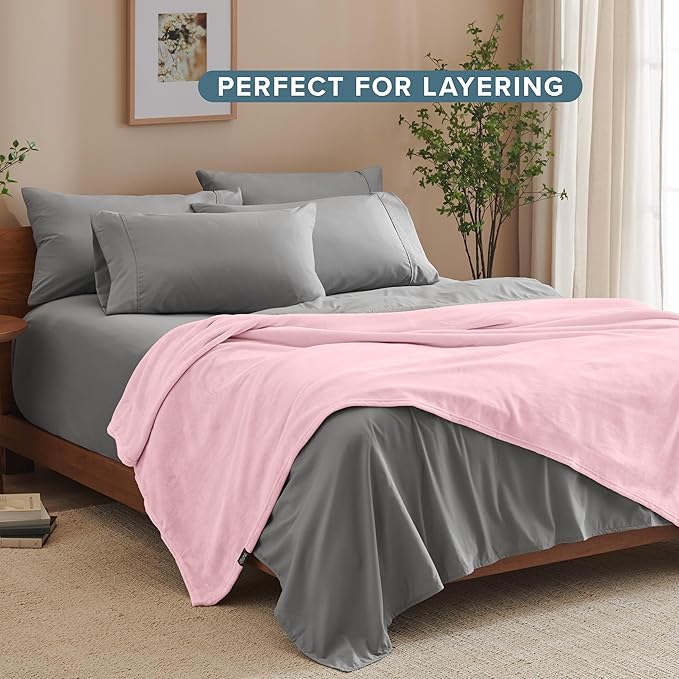 Bare Home Fleece Blanket - Throw Extra Long - Ultra-Soft Lightweight for Bed, Sofa, and Couch - Luxury Microplush - Cozy Warm Blanket (Throw XL, Light Pink)